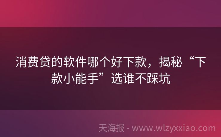 消费贷的软件哪个好下款，揭秘“下款小能手”选谁不踩坑
