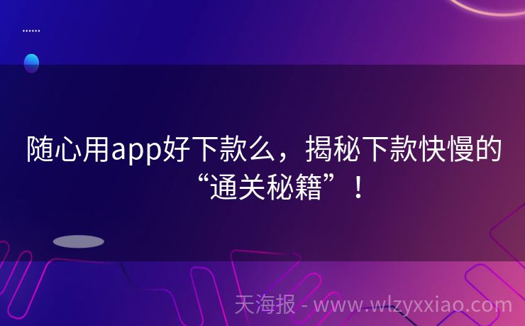 随心用app好下款么，揭秘下款快慢的“通关秘籍”！