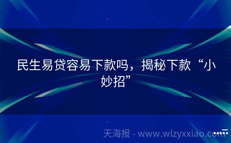 民生易贷容易下款吗，揭秘下款“小妙招”