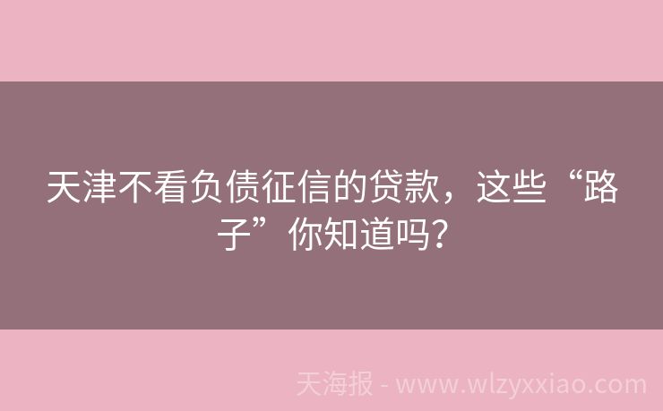 天津不看负债征信的贷款，这些“路子”你知道吗？