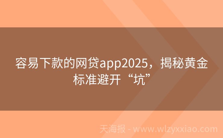 容易下款的网贷app2025，揭秘黄金标准避开“坑”