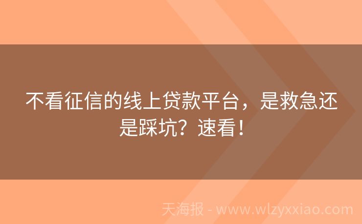 不看征信的线上贷款平台，是救急还是踩坑？速看！