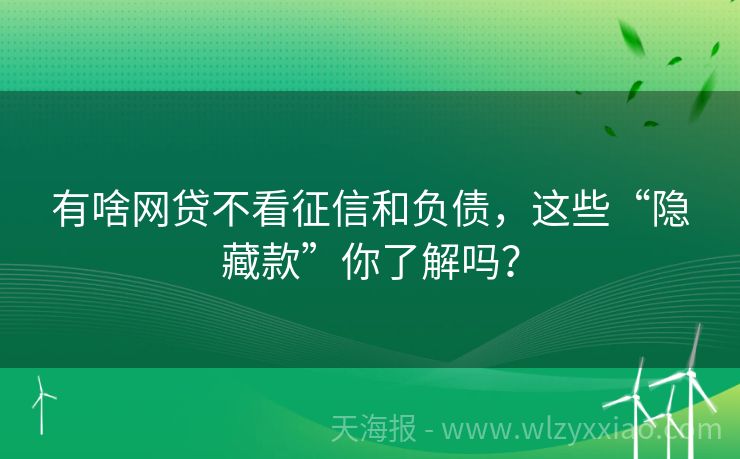 有啥网贷不看征信和负债，这些“隐藏款”你了解吗？