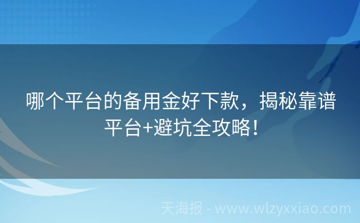 哪个平台的备用金好下款，揭秘靠谱平台+避坑全攻略！