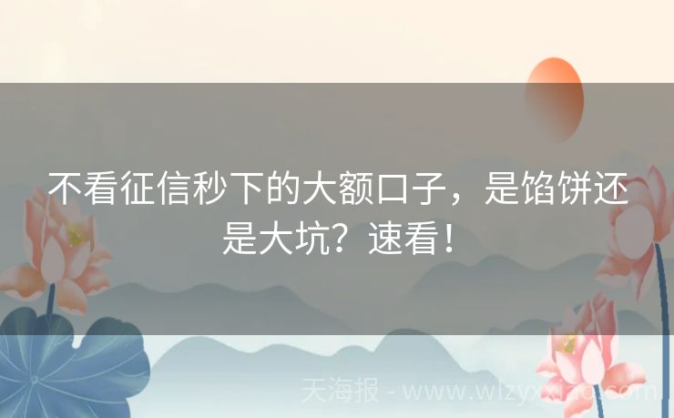 不看征信秒下的大额口子，是馅饼还是大坑？速看！