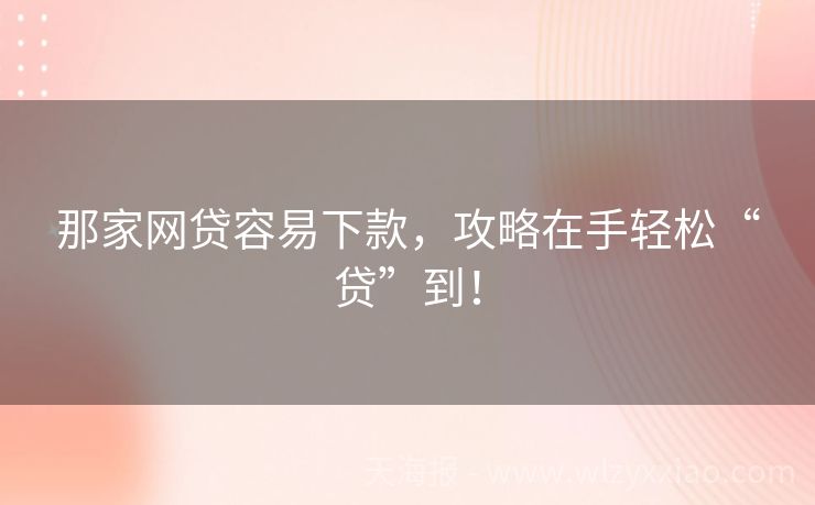 那家网贷容易下款，攻略在手轻松“贷”到！