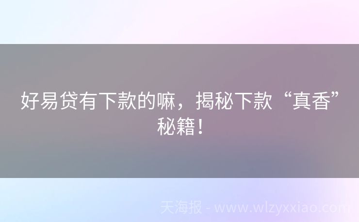 好易贷有下款的嘛，揭秘下款“真香”秘籍！
