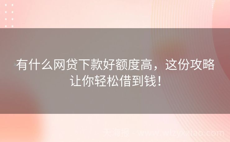 有什么网贷下款好额度高，这份攻略让你轻松借到钱！