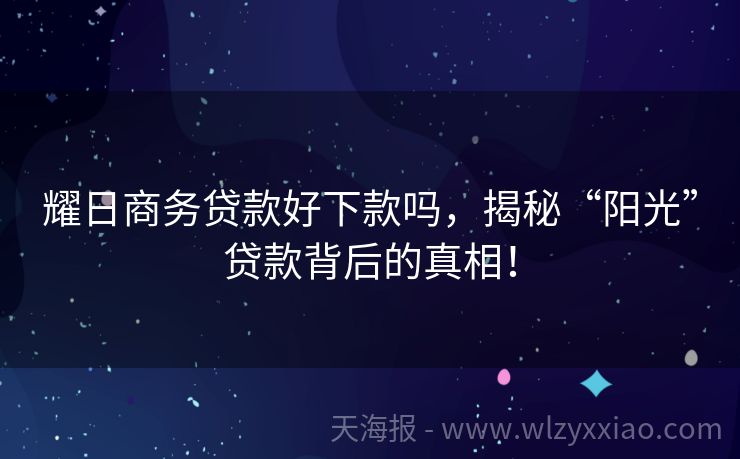 耀日商务贷款好下款吗，揭秘“阳光”贷款背后的真相！