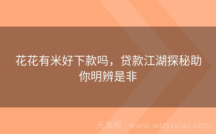 花花有米好下款吗，贷款江湖探秘助你明辨是非