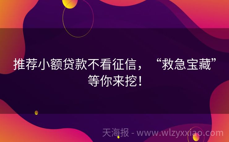 推荐小额贷款不看征信，“救急宝藏”等你来挖！