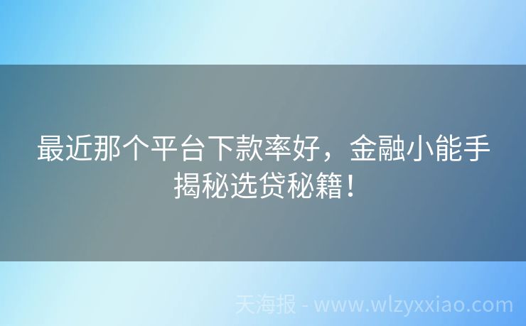 最近那个平台下款率好，金融小能手揭秘选贷秘籍！