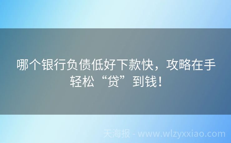 哪个银行负债低好下款快，攻略在手轻松“贷”到钱！