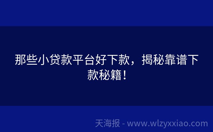 那些小贷款平台好下款，揭秘靠谱下款秘籍！