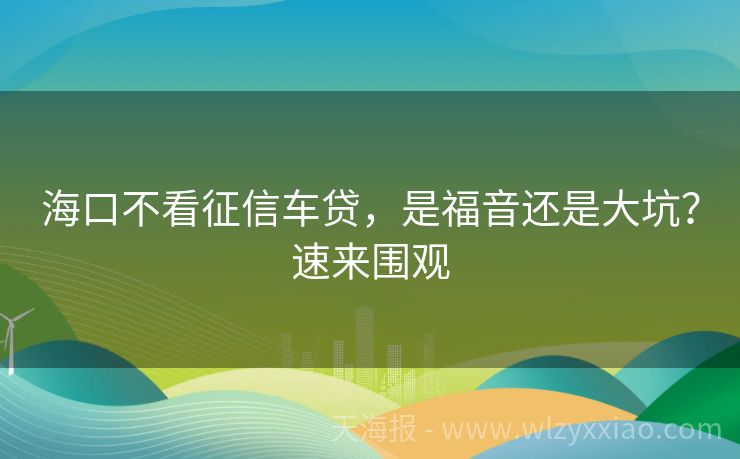 海口不看征信车贷，是福音还是大坑？速来围观