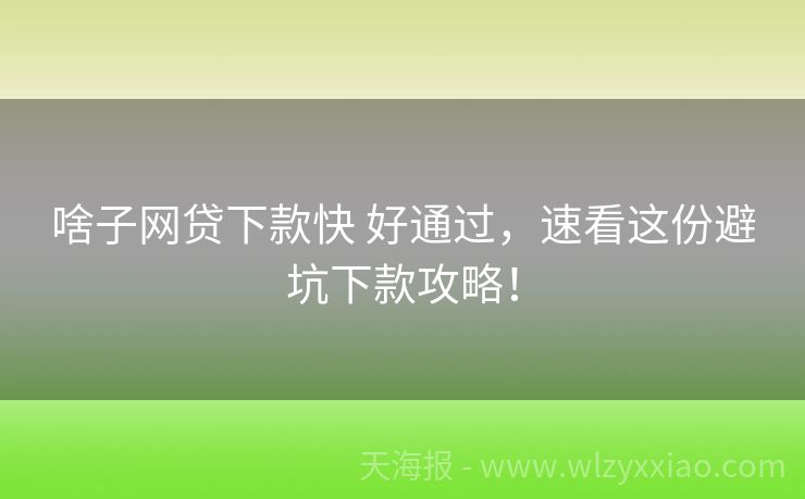 啥子网贷下款快 好通过，速看这份避坑下款攻略！
