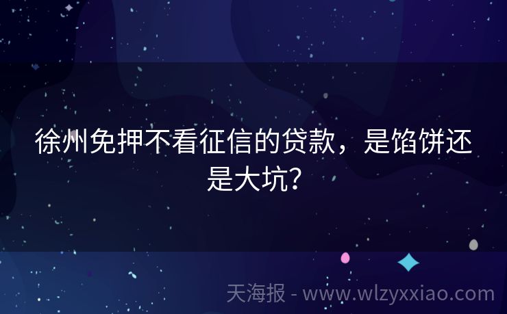 徐州免押不看征信的贷款，是馅饼还是大坑？
