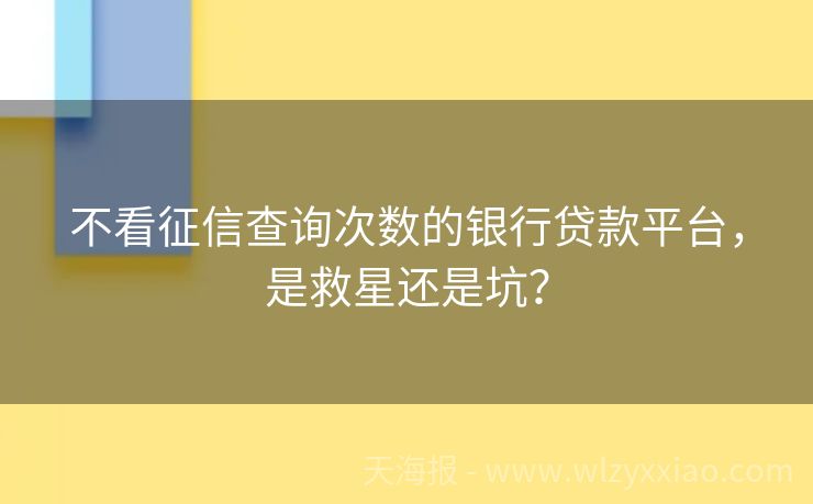 不看征信查询次数的银行贷款平台，是救星还是坑？