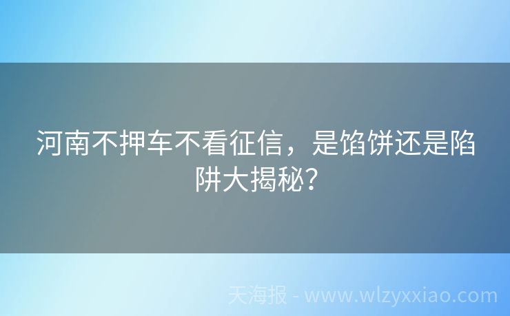 河南不押车不看征信，是馅饼还是陷阱大揭秘？