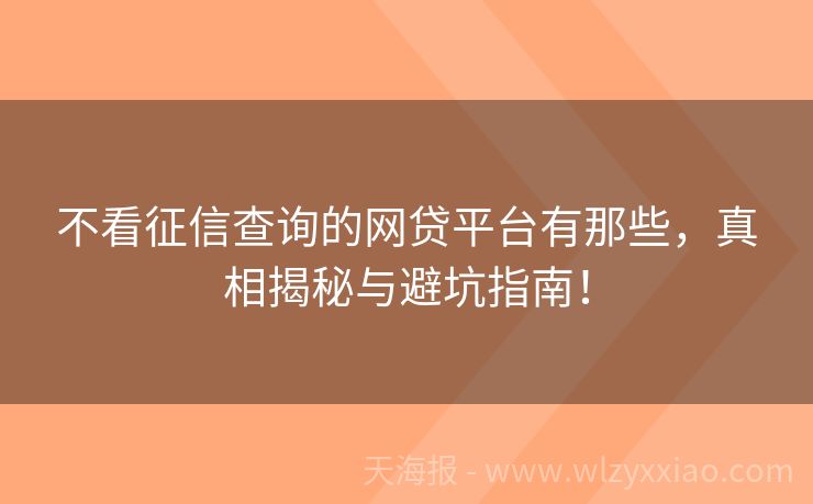 不看征信查询的网贷平台有那些，真相揭秘与避坑指南！