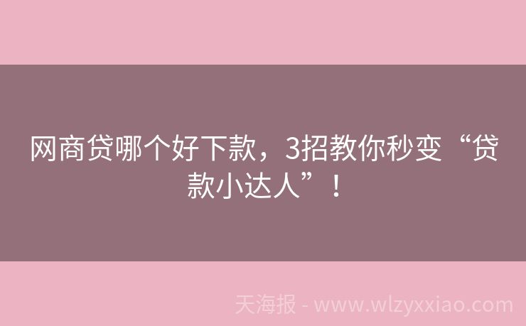 网商贷哪个好下款，3招教你秒变“贷款小达人”！