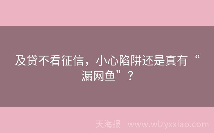 及贷不看征信，小心陷阱还是真有“漏网鱼”？
