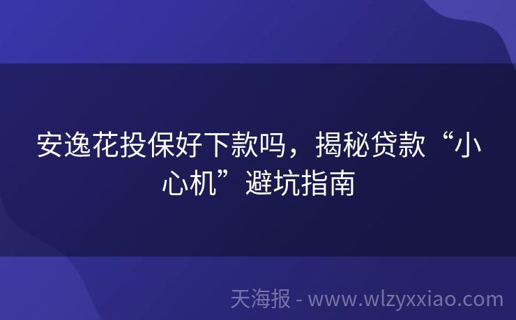 安逸花投保好下款吗，揭秘贷款“小心机”避坑指南
