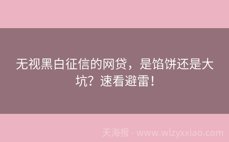 无视黑白征信的网贷，是馅饼还是大坑？速看避雷！