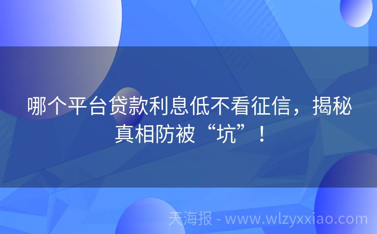哪个平台贷款利息低不看征信，揭秘真相防被“坑”！