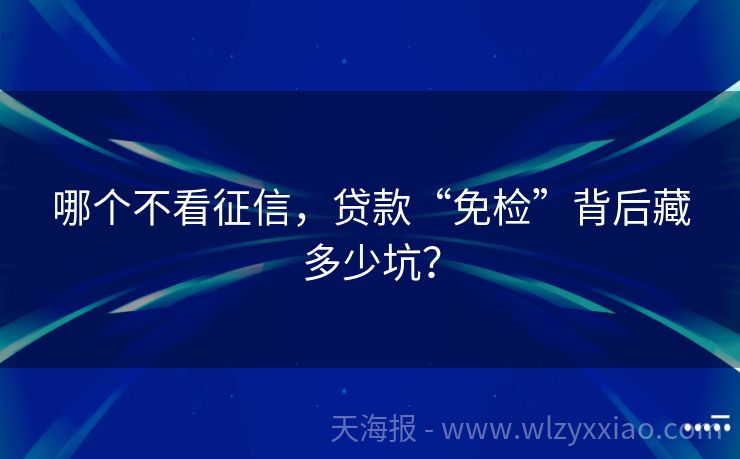 哪个不看征信，贷款“免检”背后藏多少坑？