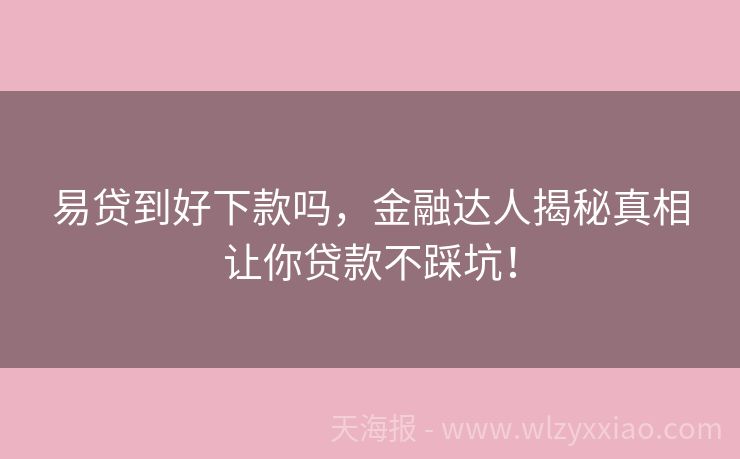 易贷到好下款吗，金融达人揭秘真相让你贷款不踩坑！