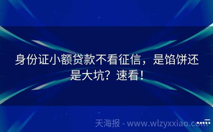 身份证小额贷款不看征信，是馅饼还是大坑？速看！