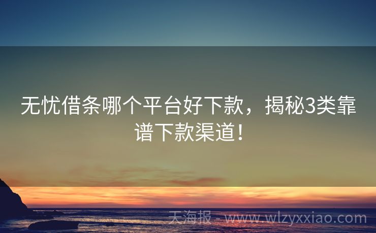 无忧借条哪个平台好下款，揭秘3类靠谱下款渠道！