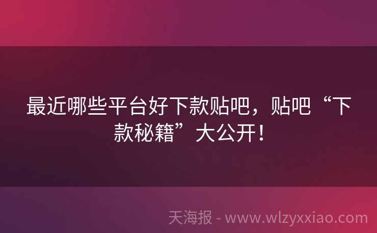 最近哪些平台好下款贴吧，贴吧“下款秘籍”大公开！