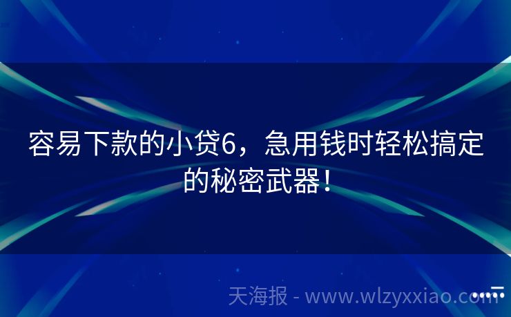 容易下款的小贷6，急用钱时轻松搞定的秘密武器！