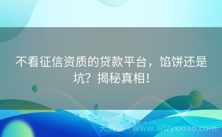 不看征信资质的贷款平台，馅饼还是坑？揭秘真相！