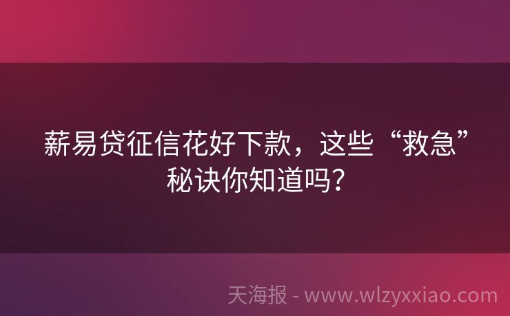 薪易贷征信花好下款，这些“救急”秘诀你知道吗？