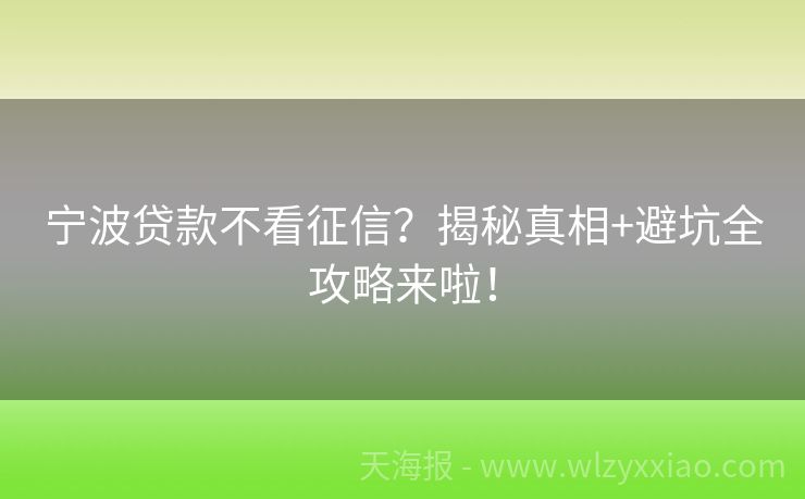 宁波贷款不看征信？揭秘真相+避坑全攻略来啦！