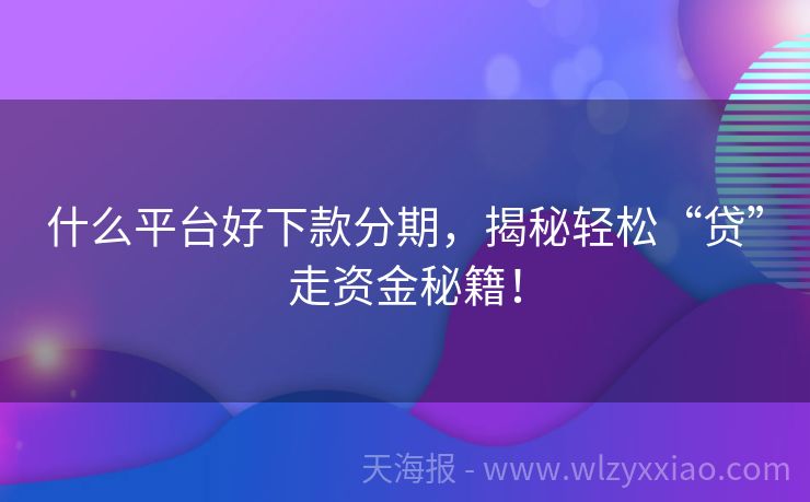 什么平台好下款分期，揭秘轻松“贷”走资金秘籍！