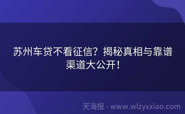 苏州车贷不看征信？揭秘真相与靠谱渠道大公开！