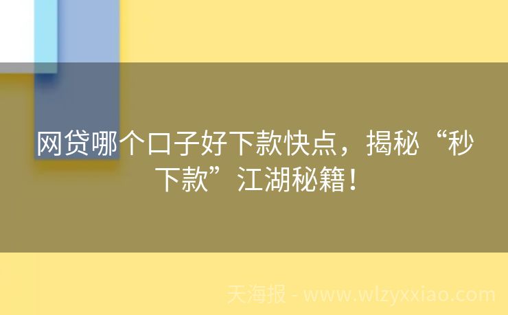 网贷哪个口子好下款快点，揭秘“秒下款”江湖秘籍！