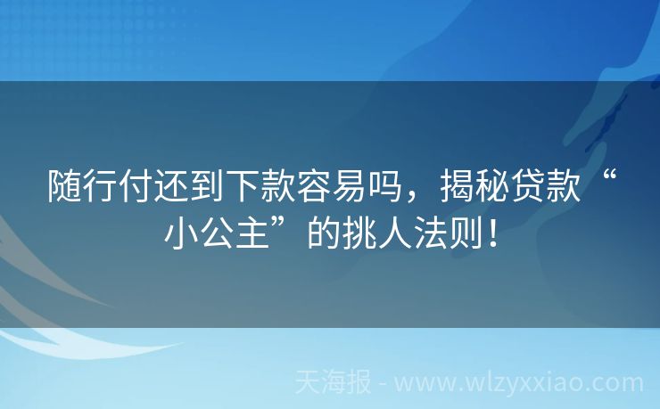 随行付还到下款容易吗，揭秘贷款“小公主”的挑人法则！