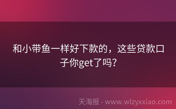 和小带鱼一样好下款的，这些贷款口子你get了吗？