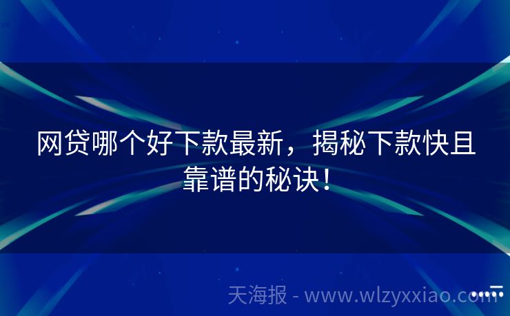 网贷哪个好下款最新，揭秘下款快且靠谱的秘诀！
