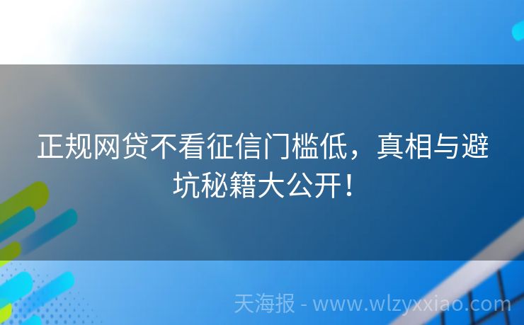 正规网贷不看征信门槛低，真相与避坑秘籍大公开！