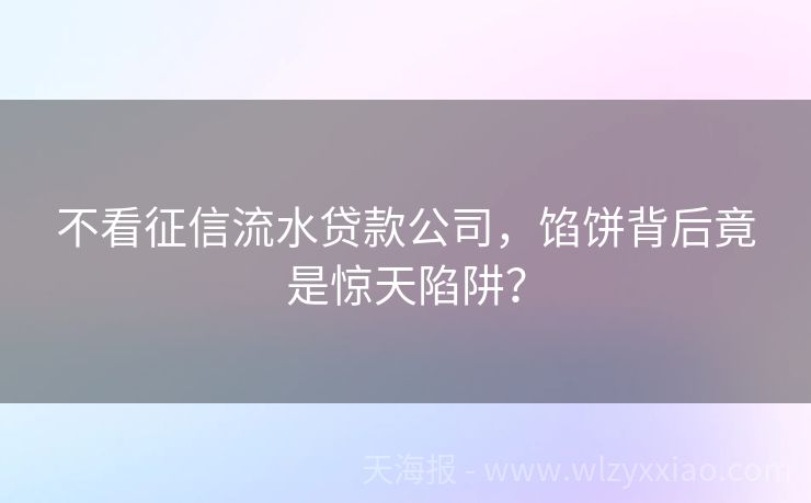 不看征信流水贷款公司，馅饼背后竟是惊天陷阱？
