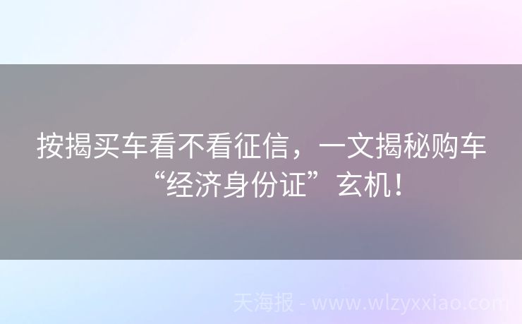 按揭买车看不看征信，一文揭秘购车“经济身份证”玄机！