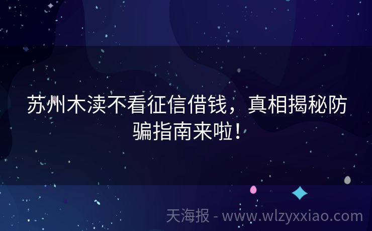 苏州木渎不看征信借钱，真相揭秘防骗指南来啦！