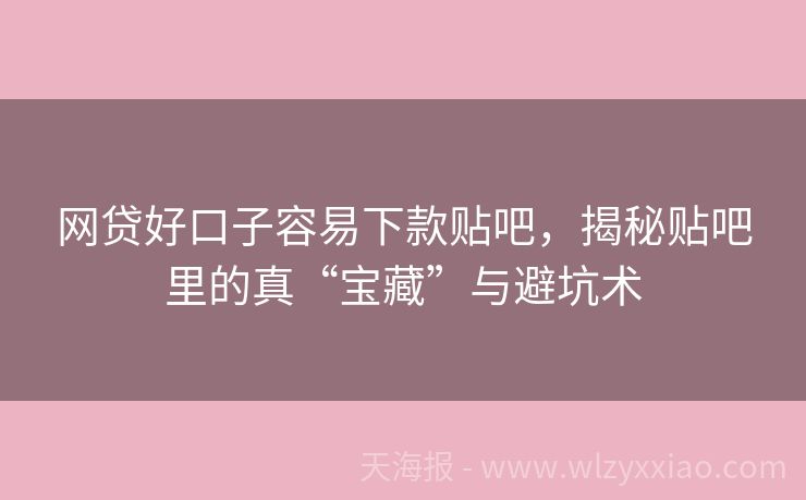 网贷好口子容易下款贴吧，揭秘贴吧里的真“宝藏”与避坑术
