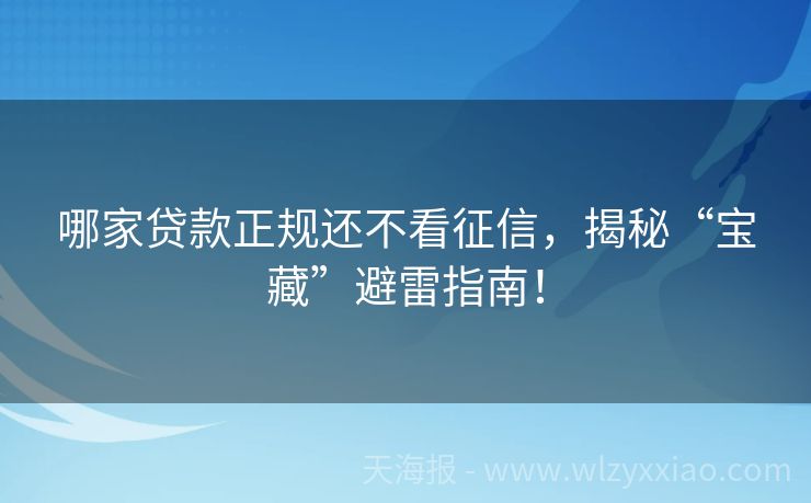 哪家贷款正规还不看征信，揭秘“宝藏”避雷指南！
